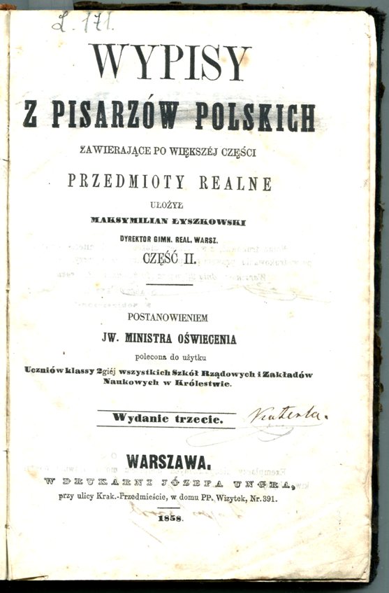 Wypisy z pisarzw polskich zawierajce po wikszej czci przedmioty realne.