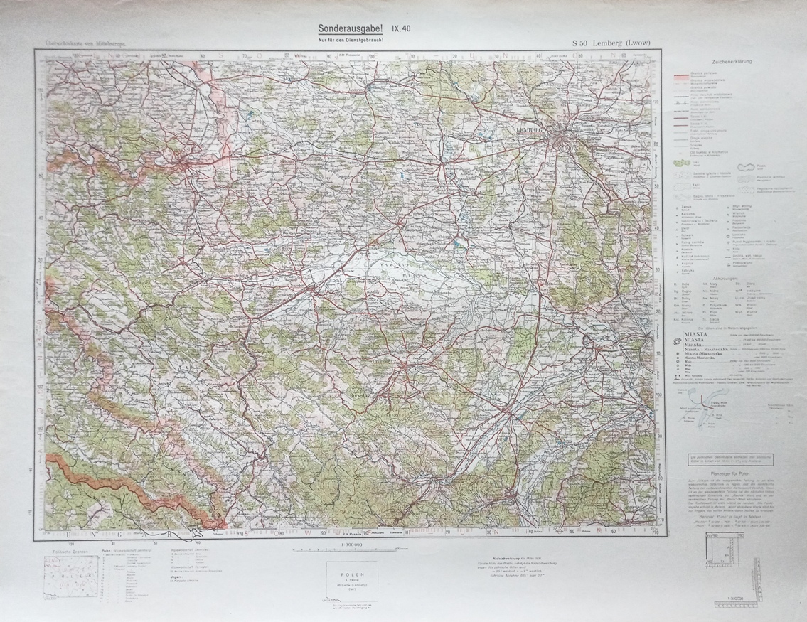 (LWÓW). Lemberg. Übersichtskarte von Mitteleuropa.