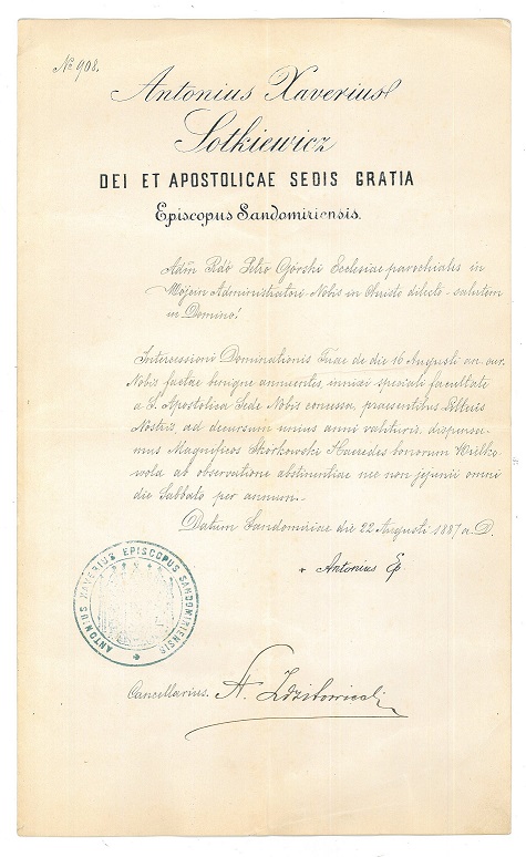 SOTKIEWICZ Antoni Ksawery (1826-1901) biskup sandomierski, przedtem warszawski.